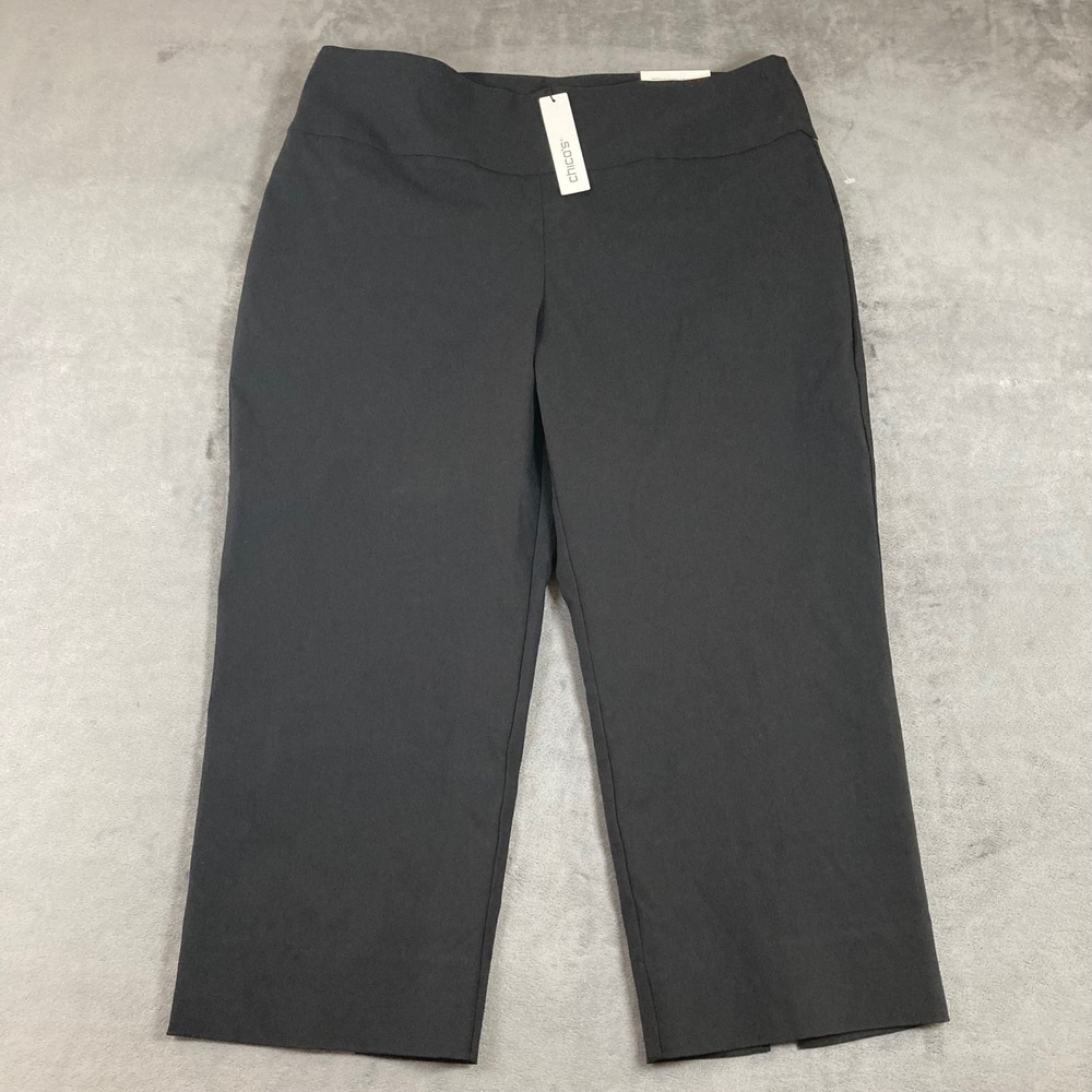 Chico's Wide Waistband Pull On Capri Crop Pants Black Slim Leg Size 2 US 12 NEW